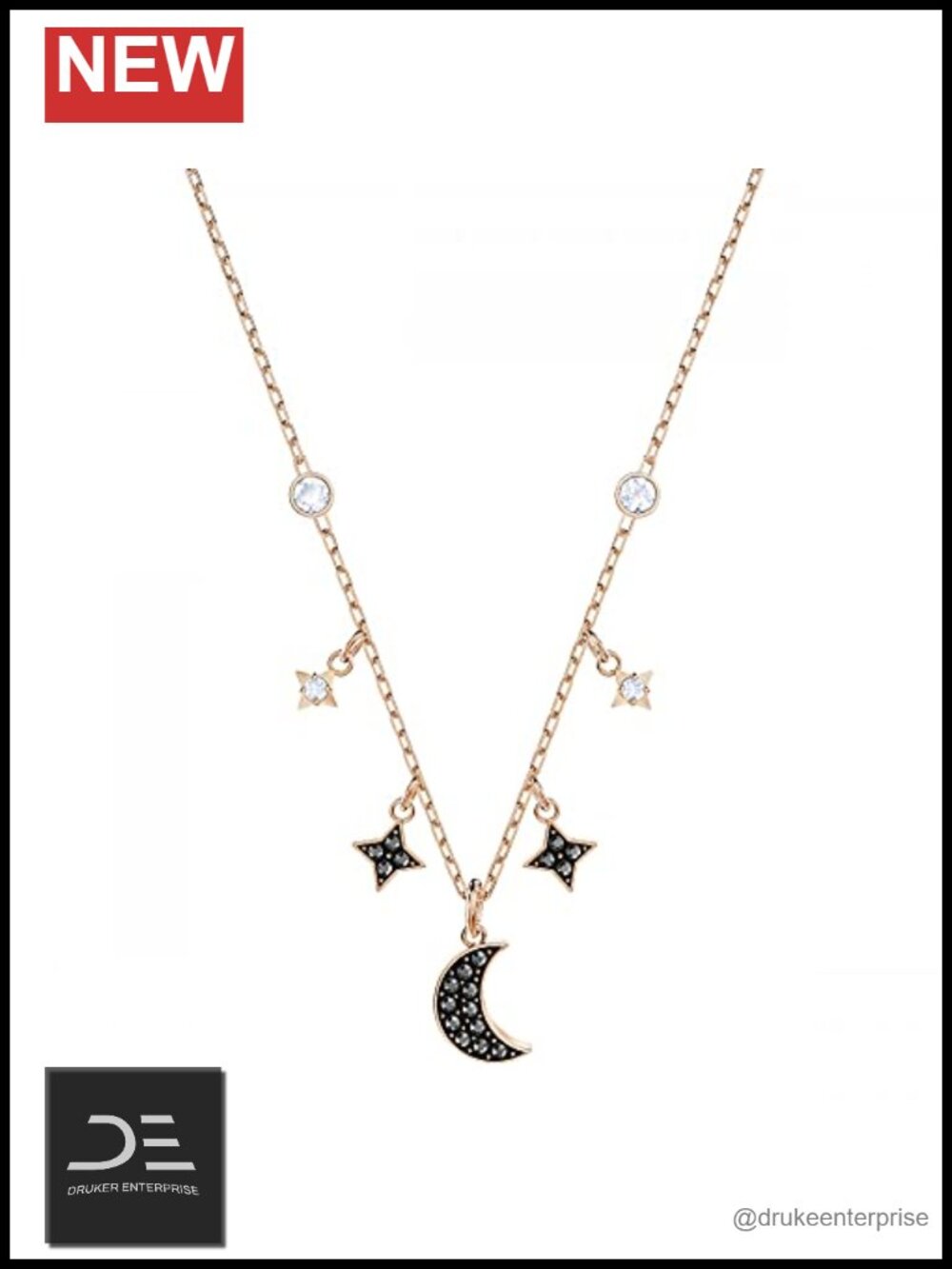 Swarovski Symbolic Moon & Stars Crystal Pendant Necklace Rose-Gold Plated